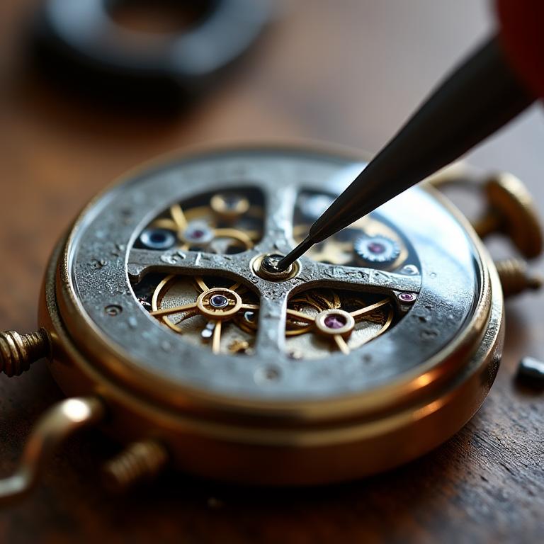 Reloj mecánico vintage siendo reparado por artesanos